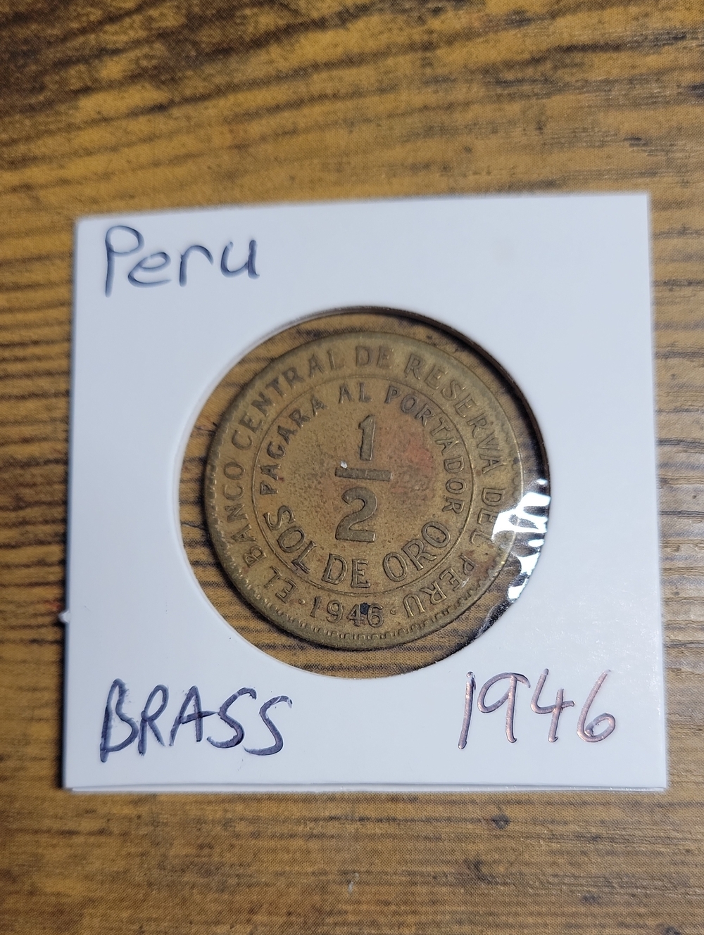 Vintage 1946 Peru 1/2 Sol De Oro Coin - Brown Finish